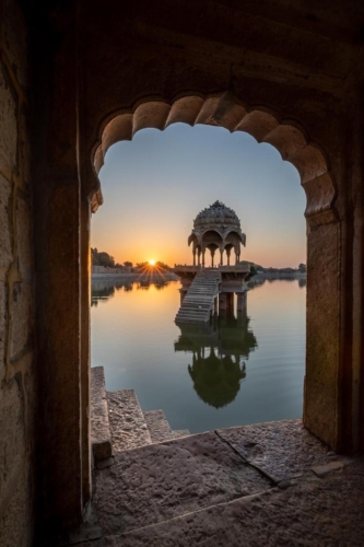 Sunrise at Jaisalmer Gadisar Lake in India