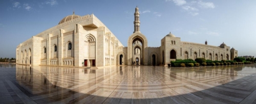 Panorama of Sultan Qaboos Mosque in Muscat Oman