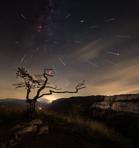 Perseid Meteor Shower over Creux du Van