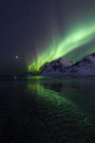 Haukland Beach Aurora