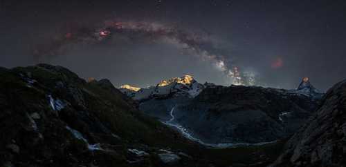 Milky Way Panorama in Zermatt with different exposure blending 