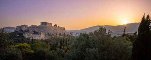 Panoramic Sunrise over the Acropolis in Athens