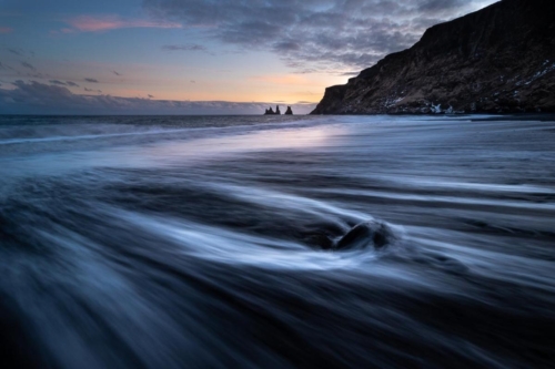 Long Exposure and Sunset over Vik Beach in Iceland