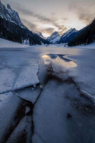 Frozen Samtisersee at Sunset