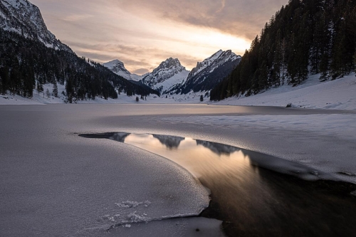 Frozen Samtisersee at Sunset