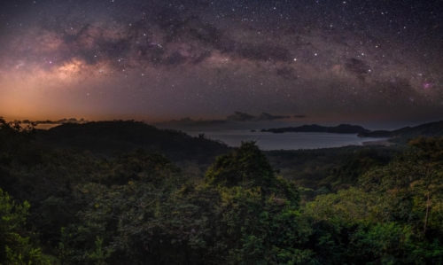 Milky Way panorama over the Gulf of Nicoya in Costa Rica